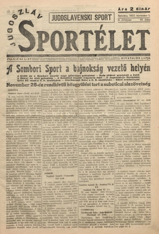 Jugoszláv sportélet, 2. évf. 1923. november 5. 45. sz.