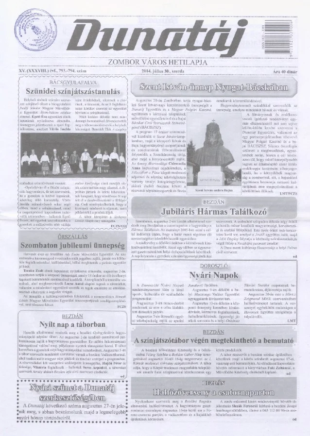 Dunatáj, 16. évf. 2014. július 30. 793–794. sz.