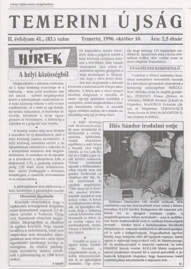 Temerini Újság, 2. évf. 1996. október 10. 41. sz.