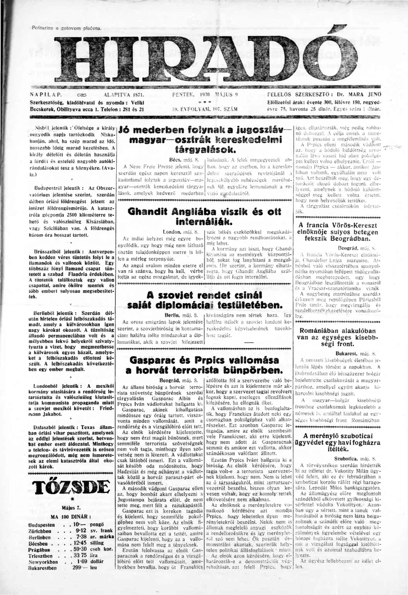 Híradó, 59. évf. 1930. május 9. 107. sz.