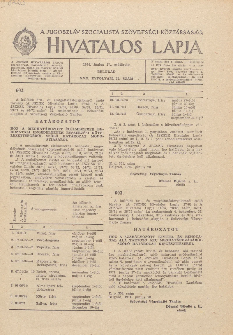 A Jugoszláv Szocialista Szövetségi Köztársaság Hivatalos Lapja, 30. évf. 1974. június 27. 32. sz. 1121–1140. oldal