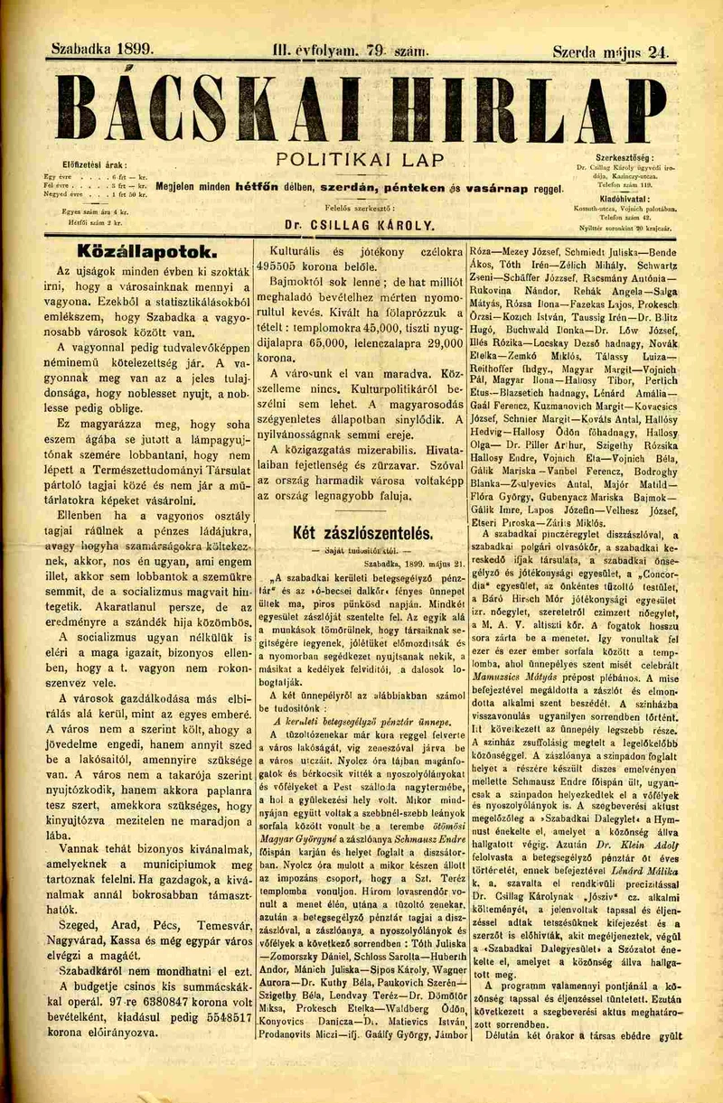 Bácskai Hirlap, 3. évf. 1899. május 24. 79. sz.
