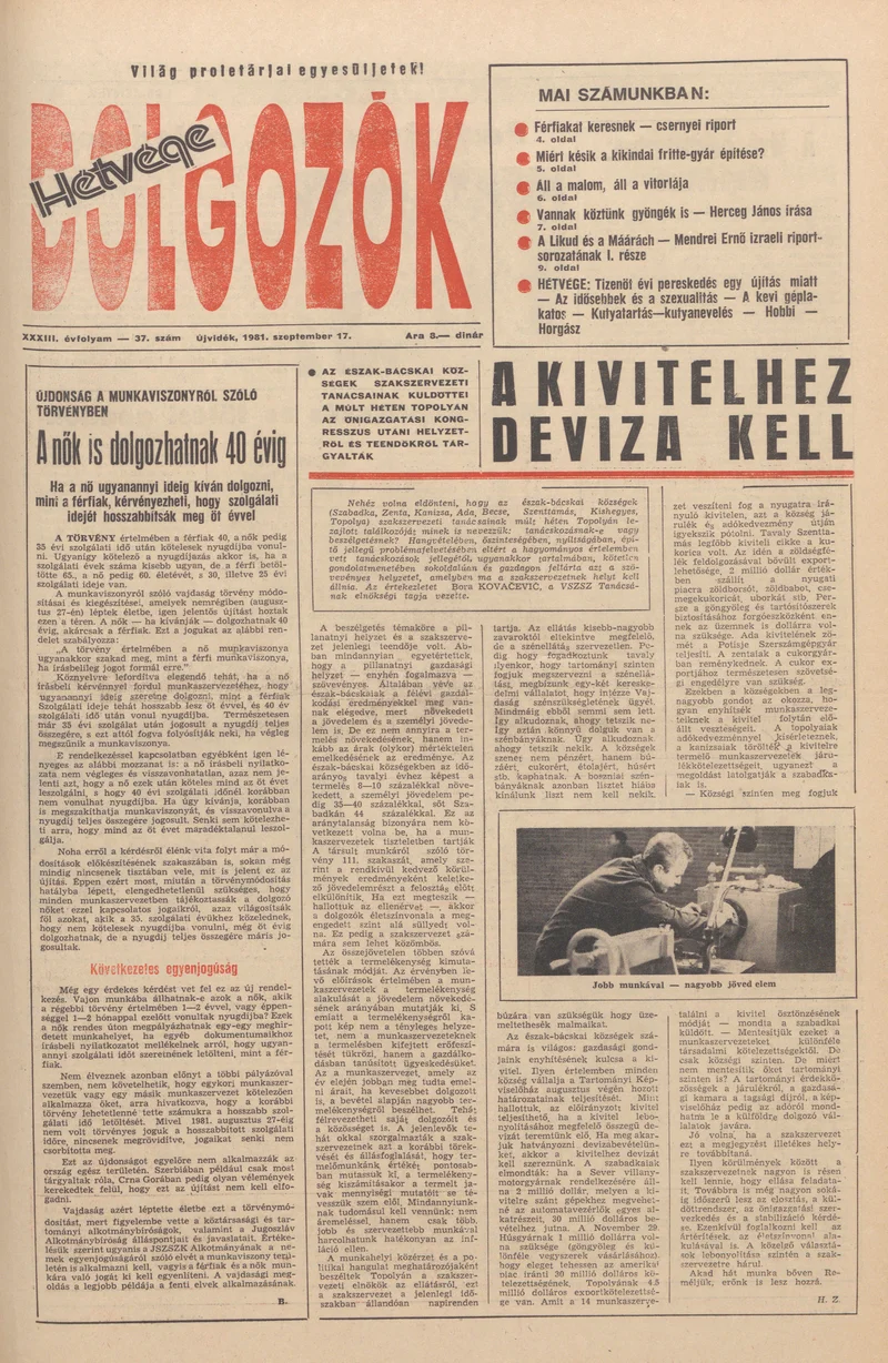 Dolgozók, 35. évf. 1981. szeptember 17. 37. sz.