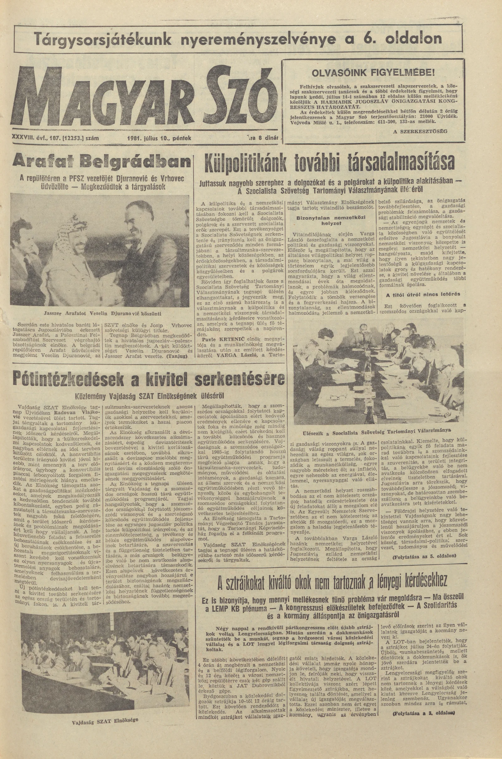 Magyar Szó, 38. évf. 1981. július 10. 187. sz.