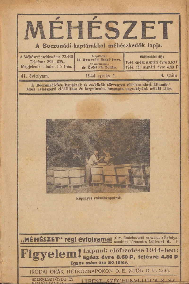 Méhészet, 41. évf. 1944. április 1. 4. sz.