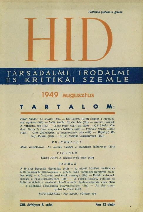 Híd, 13. évf. 1949. augusztus. 8. sz. 383–446. oldal