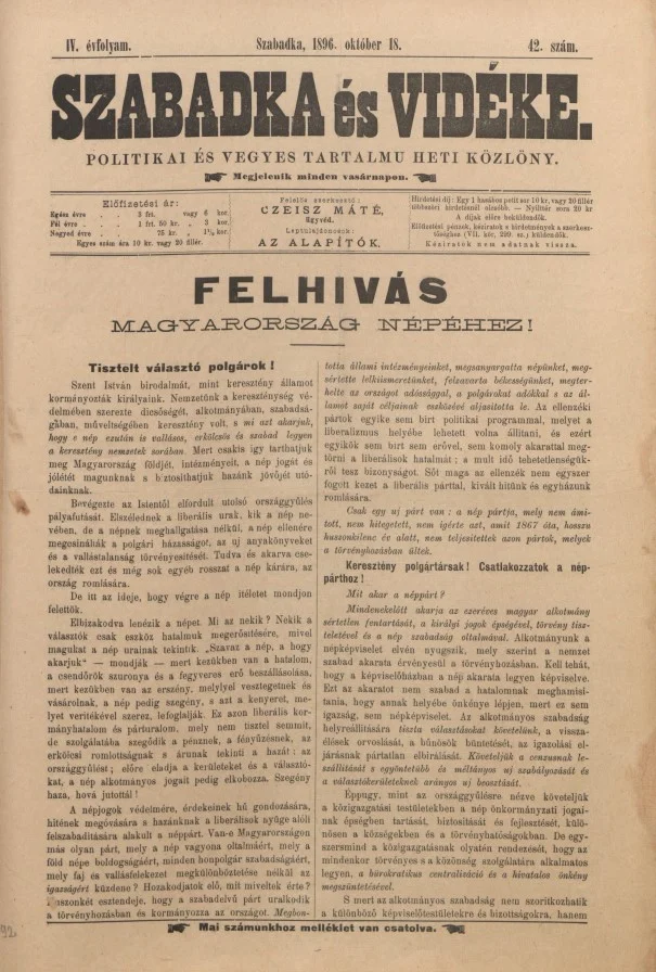 Szabadka és vidéke II, 4. évf. 1896. október 18. 42. sz.