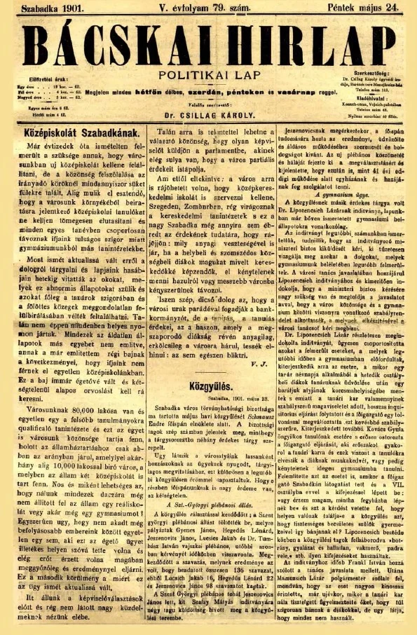 Bácskai Hirlap, 5. évf. 1901. május 24. 79. sz.