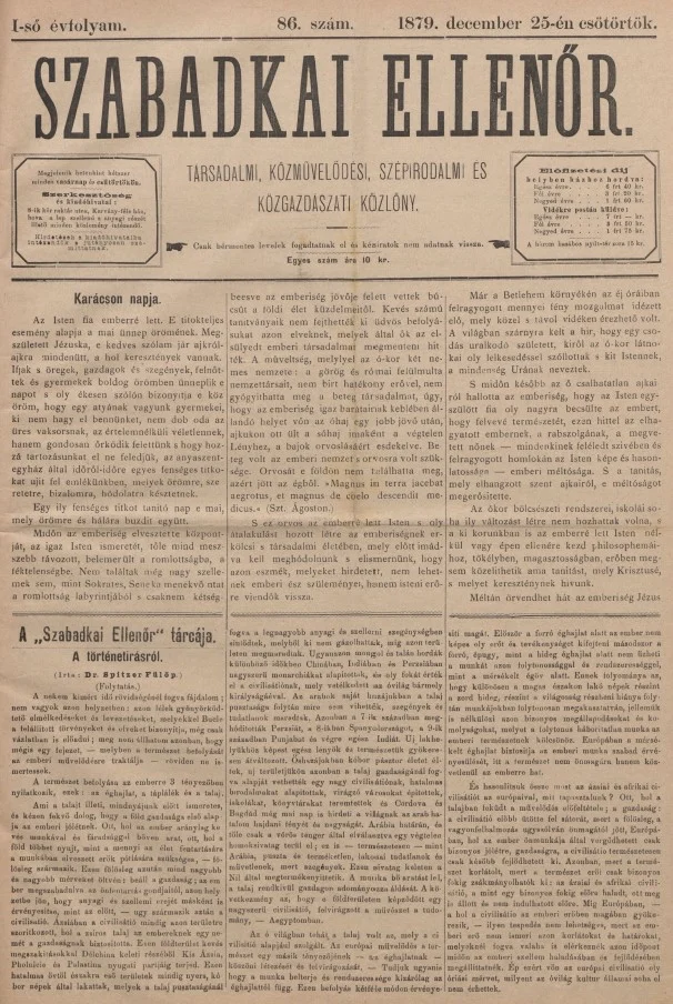 Szabadkai Ellenőr, 1. évf. 1879. december 25. 86. sz.