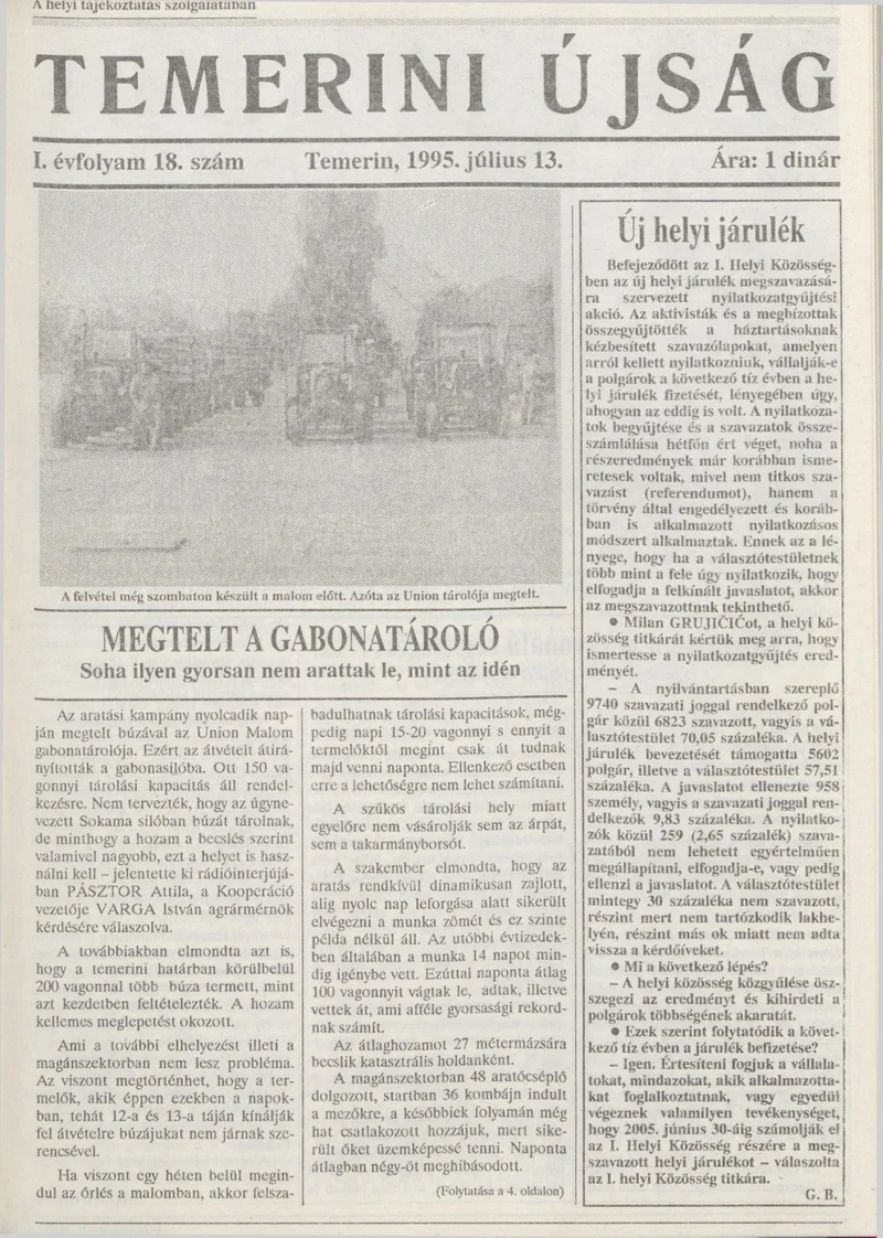 Temerini Újság, 1. évf. 1995. július 13. 18. sz.