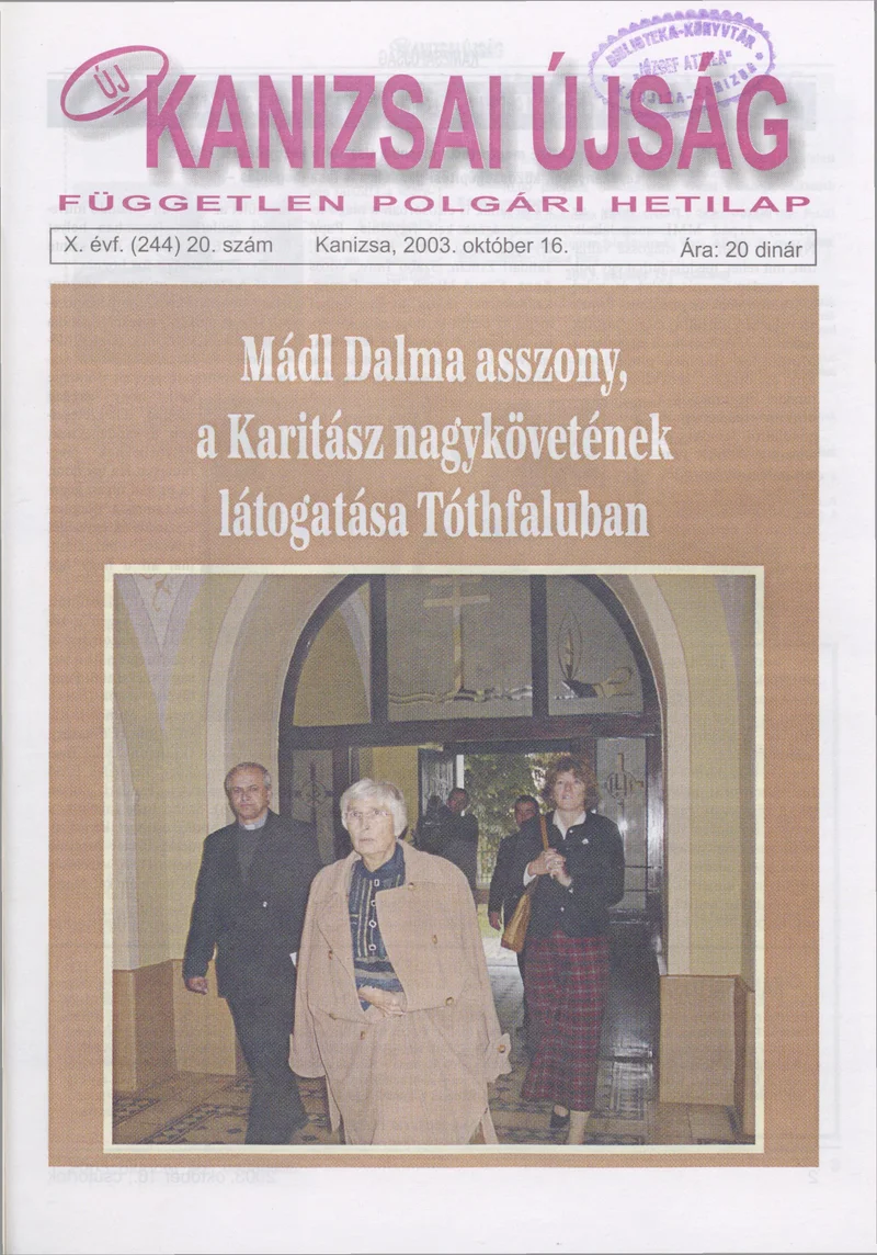 Új Kanizsai Újság, 10. évf. 2003. október 16. 20. sz.