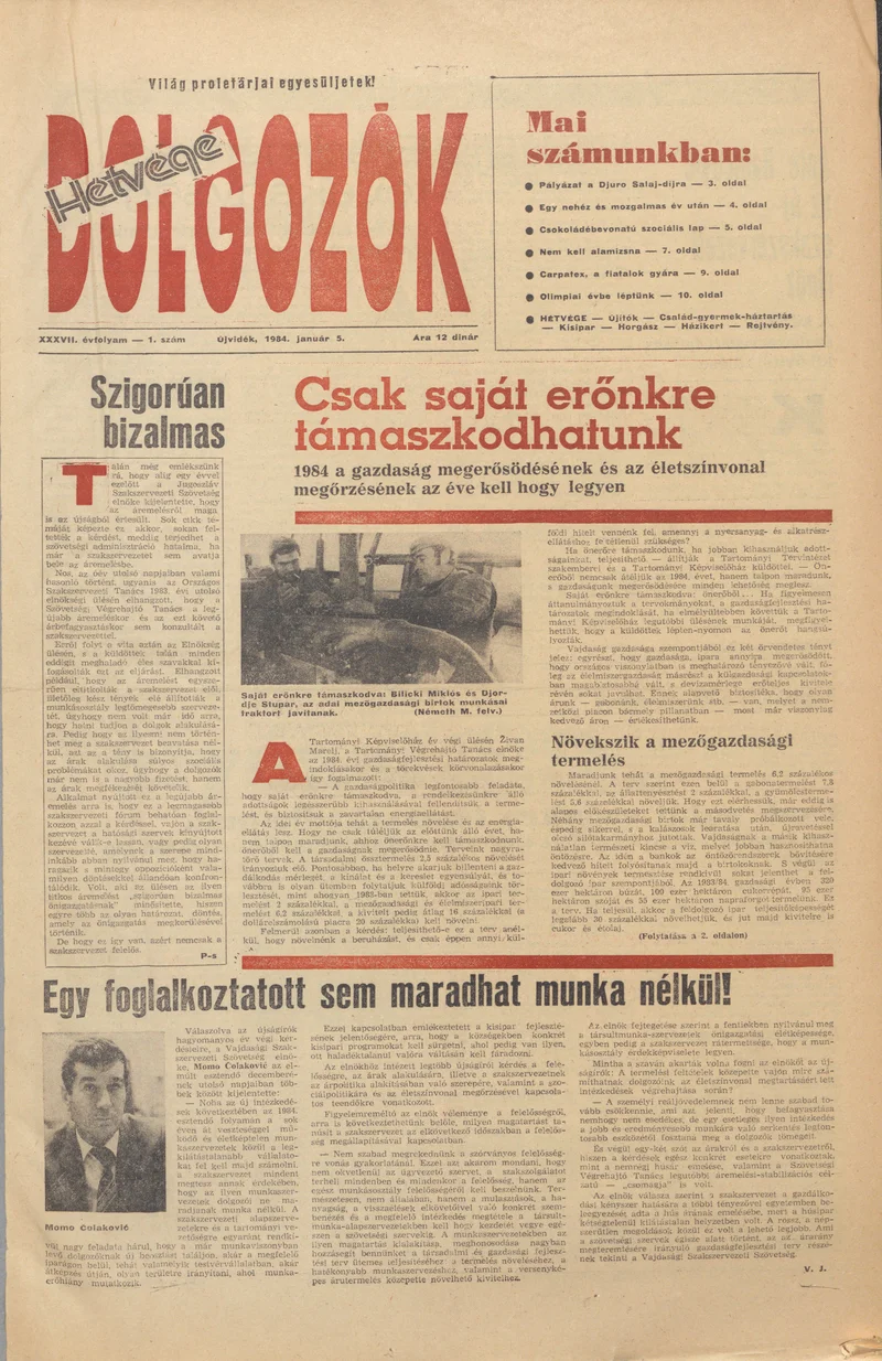 Dolgozók, 38. évf. 1984. január 5. 1. sz.