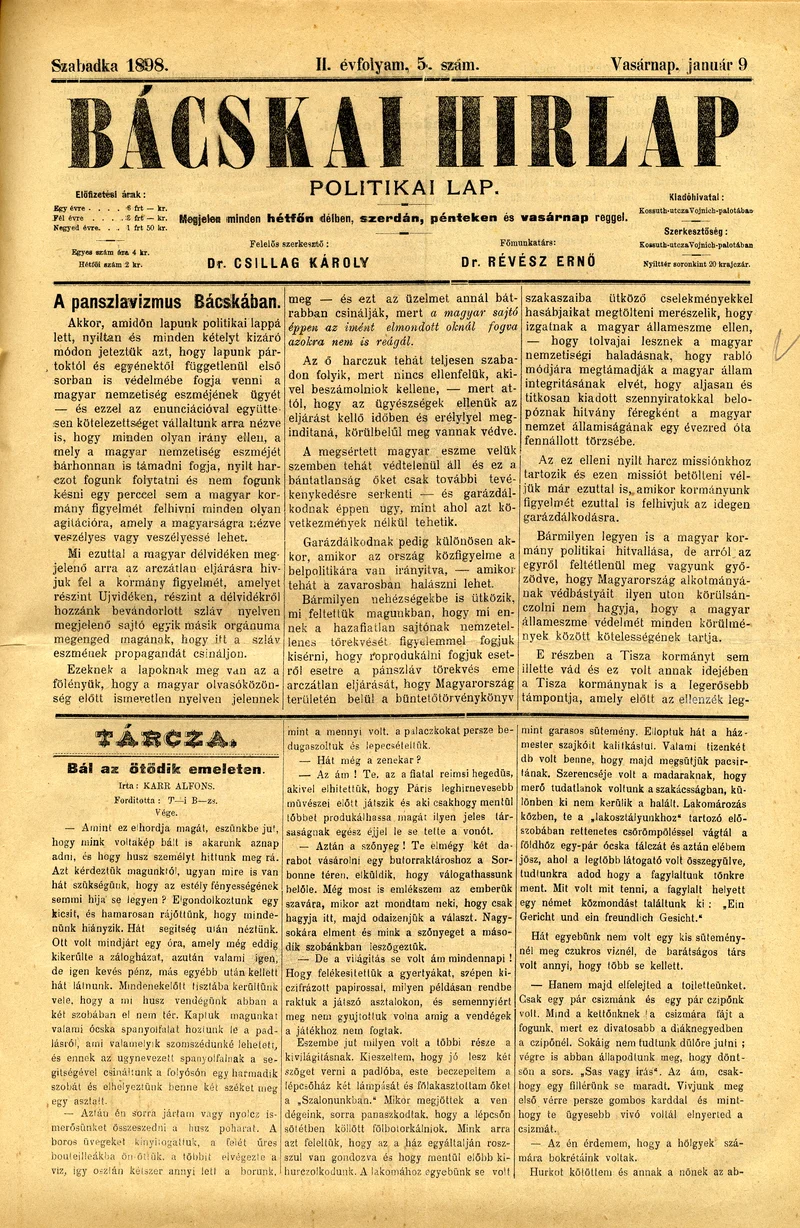 Bácskai Hirlap, 2. évf. 1898. január 9. 5. sz. 1–4. oldal