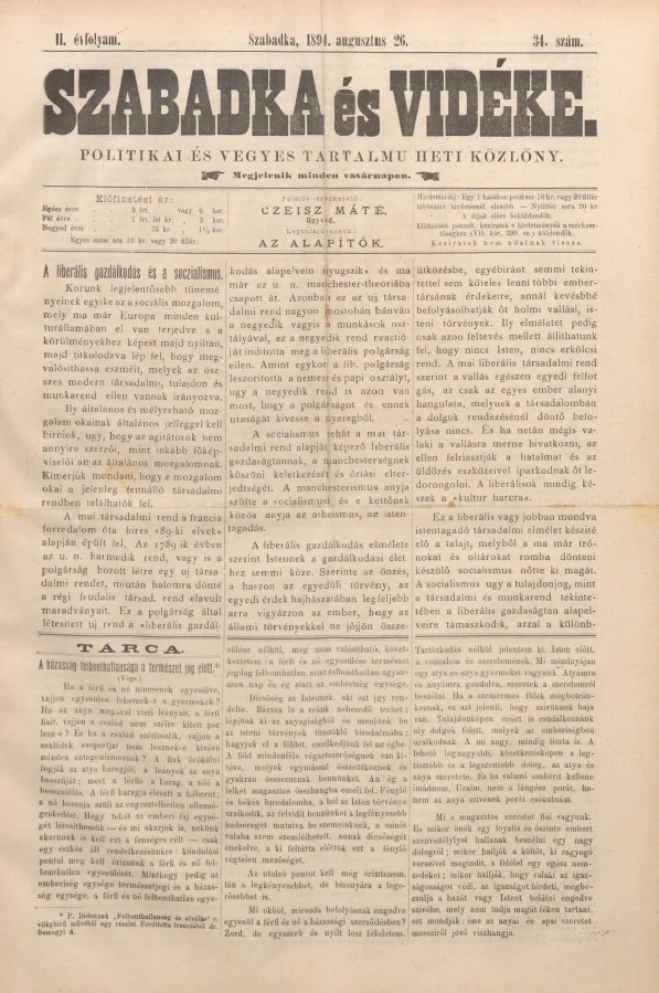Szabadka és vidéke II, 2. évf. 1894. augusztus 26. 34. sz.