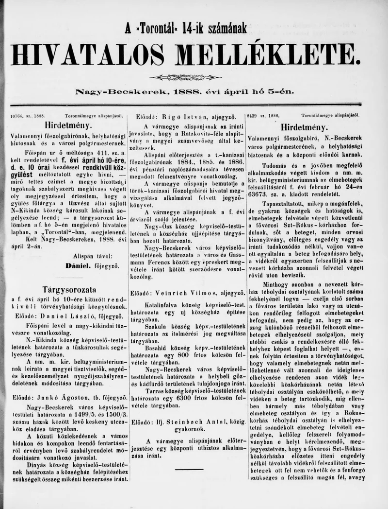 A Totontál  hivatalos melléklete, 1. évf. 1888. április 5. 14. sz.