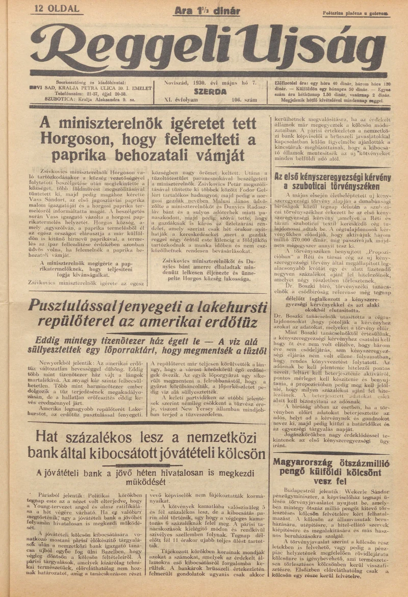 Reggeli Újság, 11. évf. 1930. május 7. 106. sz.