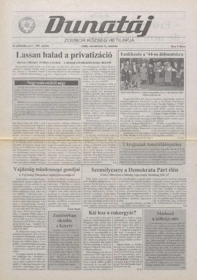 Dunatáj, 4. évf. 2002. november 6. 187. sz.