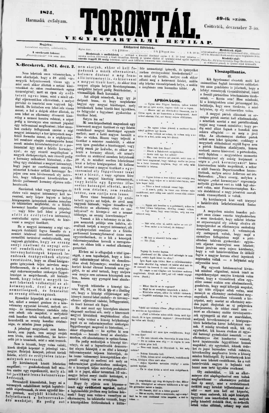 Torontál, 3. évf. 1874. december 3. 49. sz.
