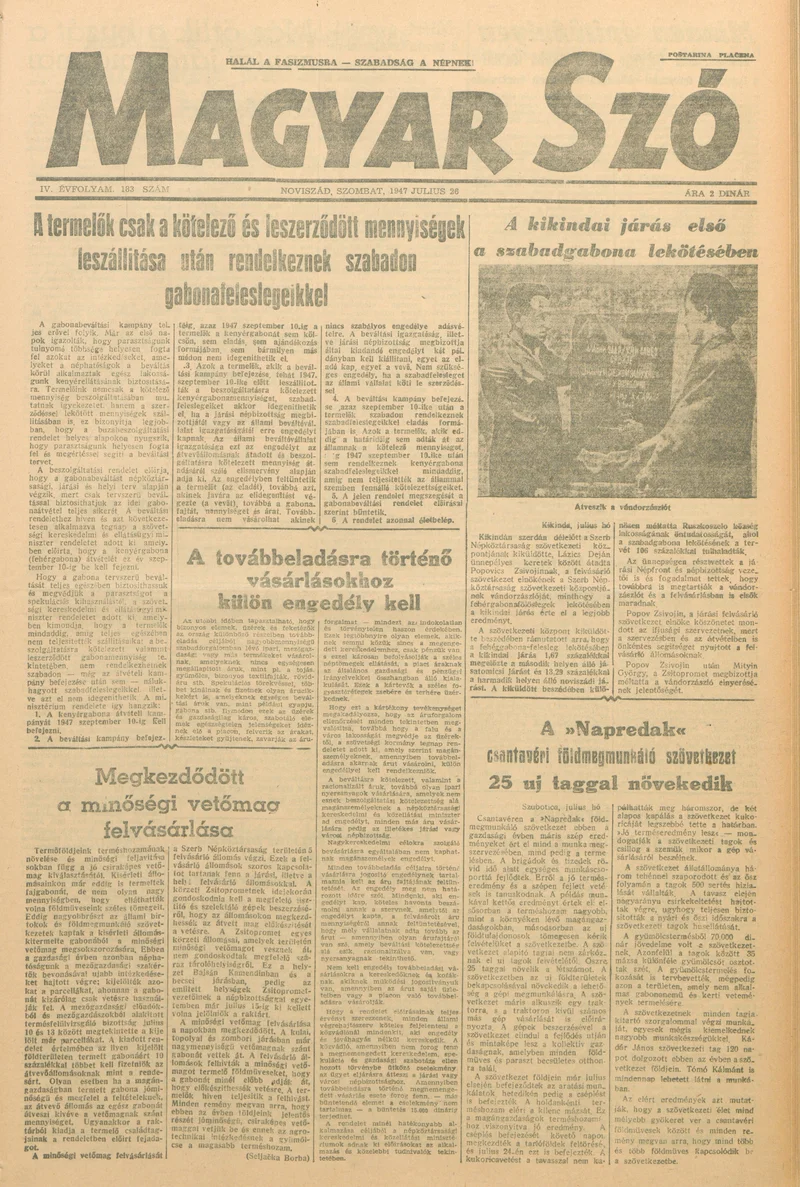 Magyar Szó, 4. évf. 1947. július 26. 183. sz. 1–6. oldal