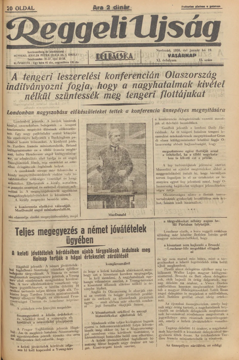 Reggeli Újság, 11. évf. 1930. január 19. 15. sz.