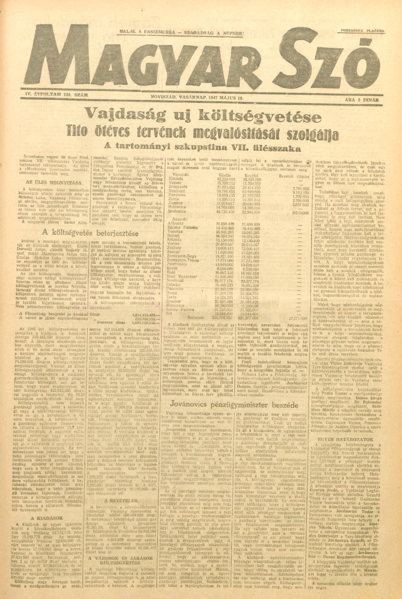 Magyar Szó, 4. évf. 1947. május 18. 124. sz. 1–8. oldal