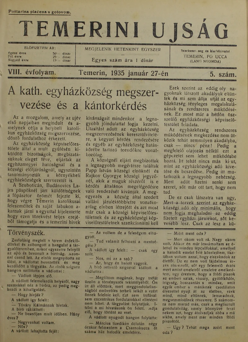 Temerini Újság 1928-1944, 8. évf. 1935. január 27. 5. sz.