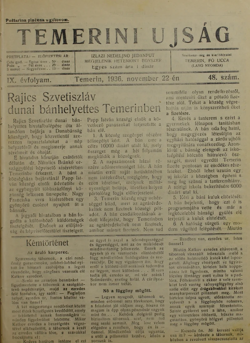 Temerini Újság 1928-1944, 9. évf. 1936. november 22. 48. sz.