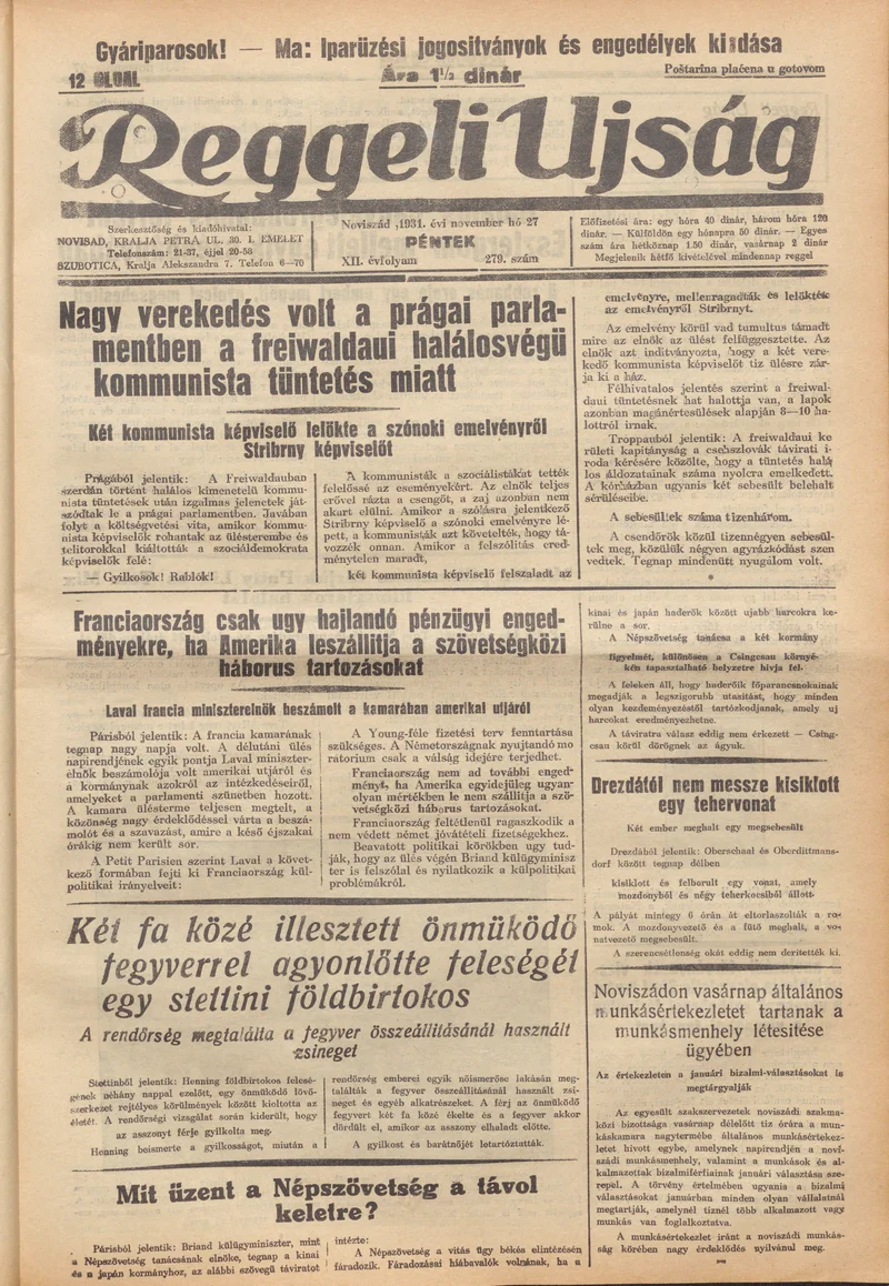 Reggeli Újság, 12. évf. 1931. november 27. 279. sz.