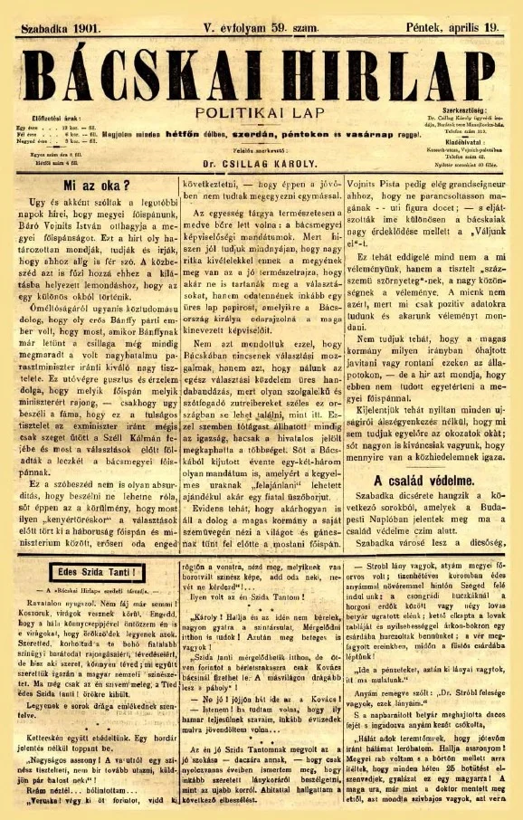 Bácskai Hirlap, 5. évf. 1901. április 19. 59. sz.