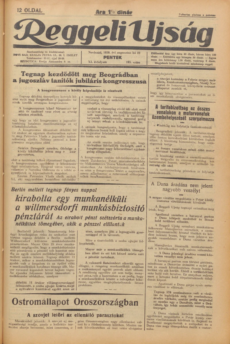 Reggeli Újság, 11. évf. 1930. augusztus 22. 195. sz.