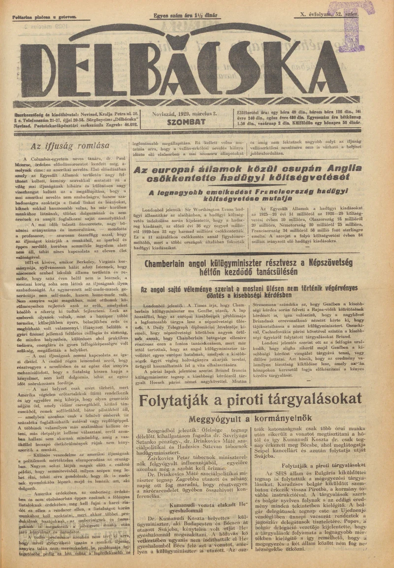 Délbácska, 10. évf. 1929. március 2. 52. sz.