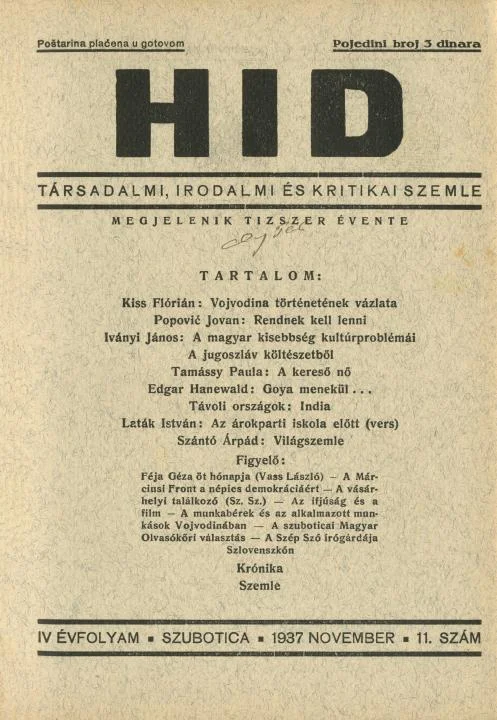 Híd, 4. évf. 1937. november. 11. sz. 1–36. oldal