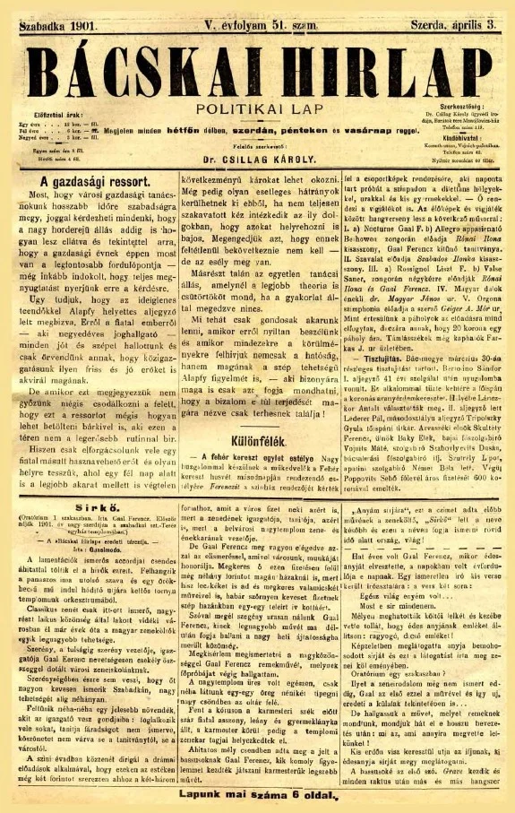 Bácskai Hirlap, 5. évf. 1901. április 3. 51. sz.