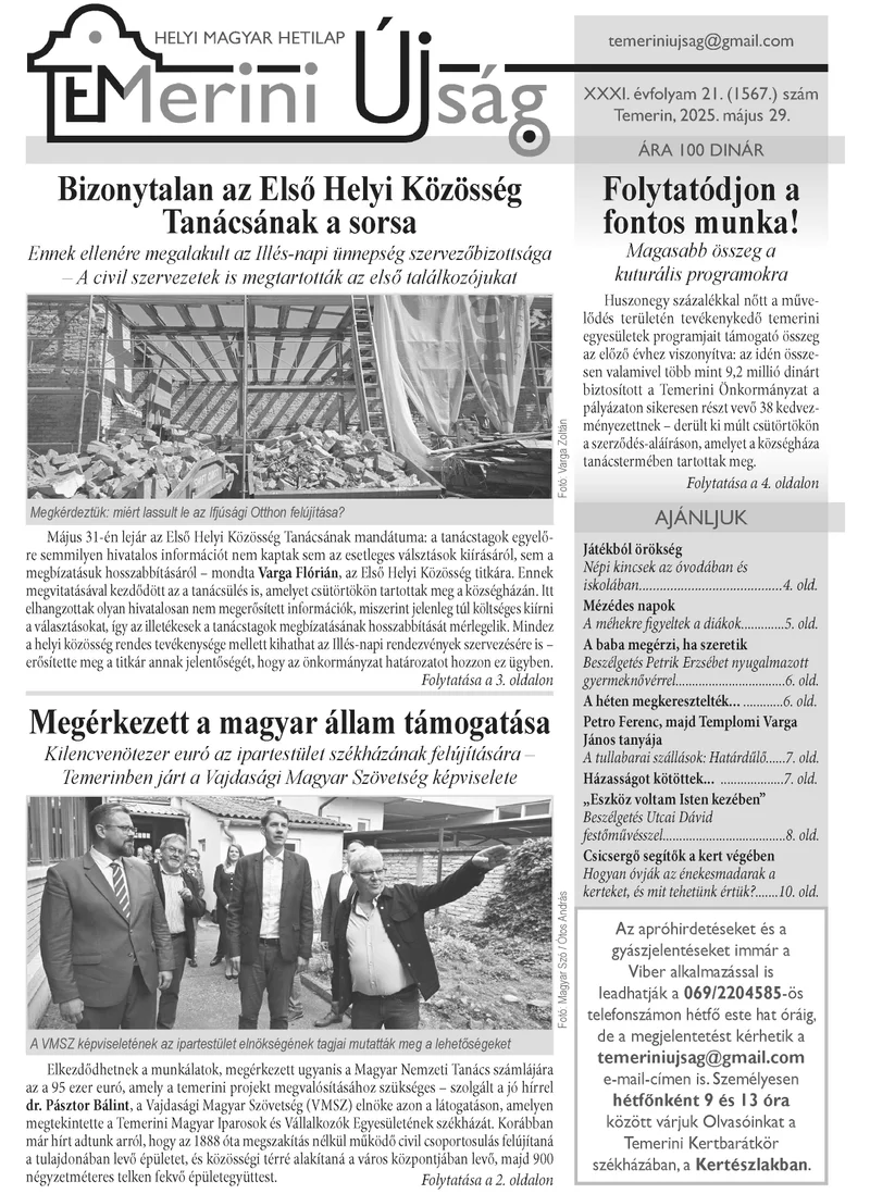 Temerini Újság, 31. évf. 2025. május 29. 21. sz.