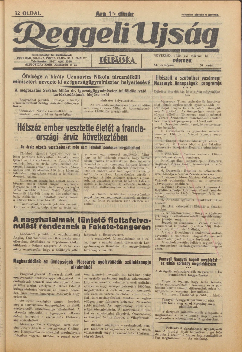 Reggeli Újság, 11. évf. 1930. március 7. 56. sz.