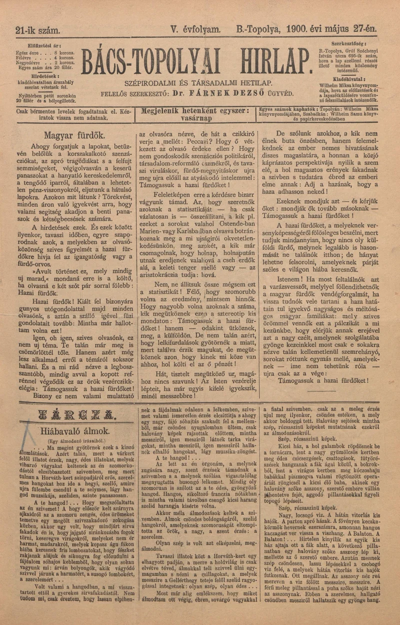 Bács-Topolyai Hirlap, 5. évf. 1900. május 27. 21. sz.