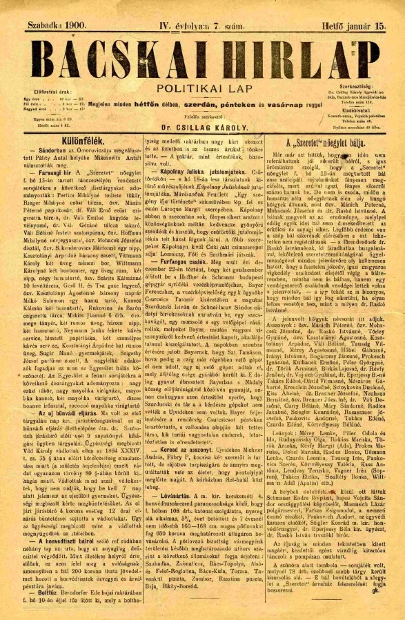 Bácskai Hirlap, 4. évf. 1900. január 15. 7. sz.