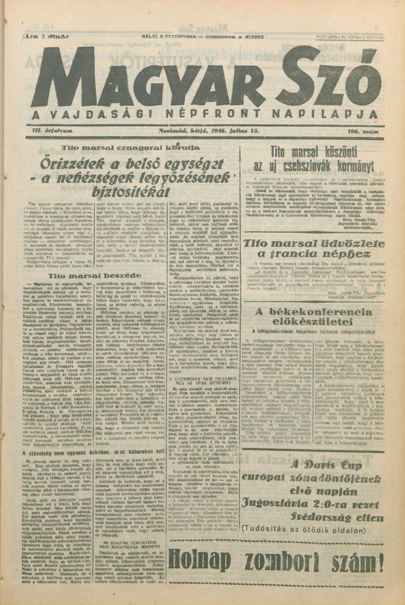 Magyar Szó, 3. évf. 1946. július 15. 166. sz. 1–6. oldal