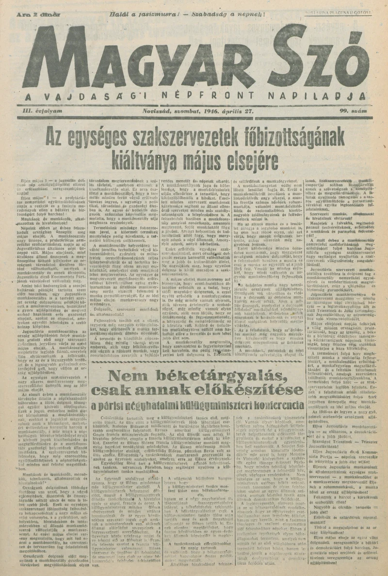 Magyar Szó, 3. évf. 1946. április 27. 99. sz. 1–6. oldal