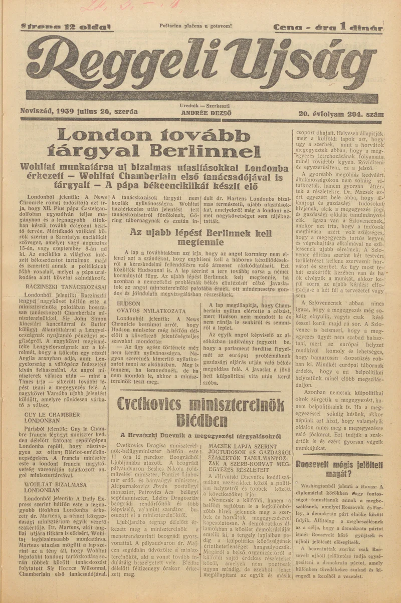 Reggeli Újság, 20. évf. 1939. július 26. 204. sz.