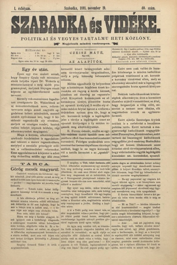 Szabadka és vidéke II, 1. évf. 1893. november 19. 40. sz.