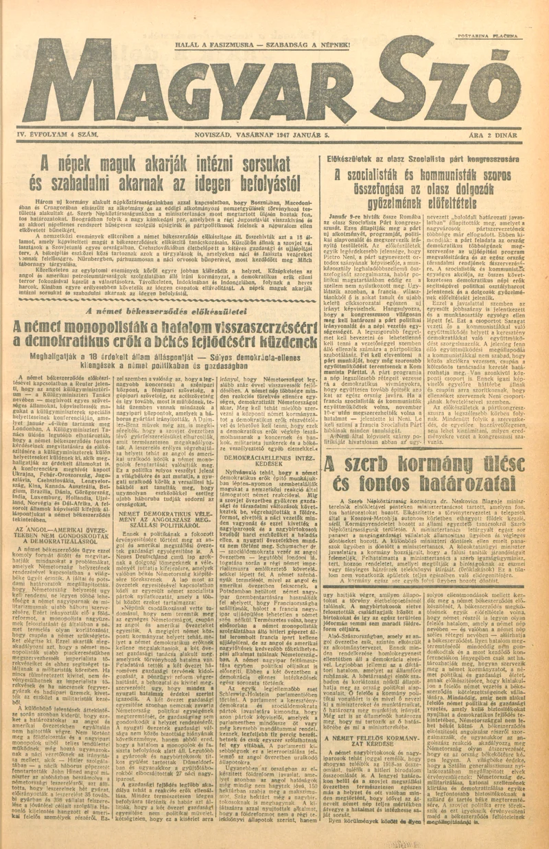 Magyar Szó, 4. évf. 1947. január 5. 4. sz. 1–8. oldal