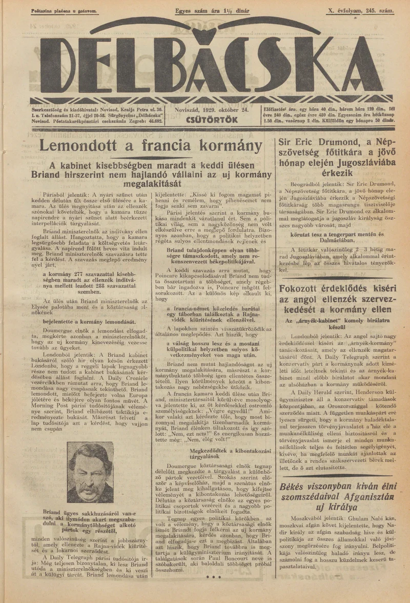 Délbácska, 10. évf. 1929. október 24. 248. sz.