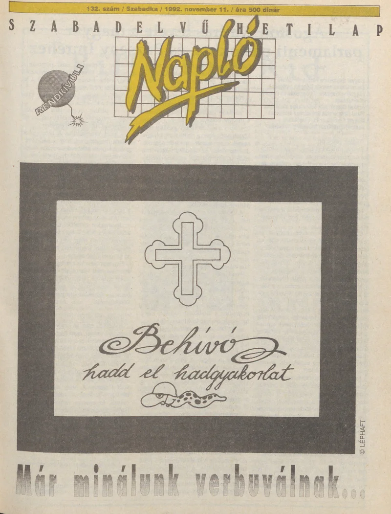 Napló - Szabadelvű hetilap, 3. évf. 1992. november 11. 132. sz.