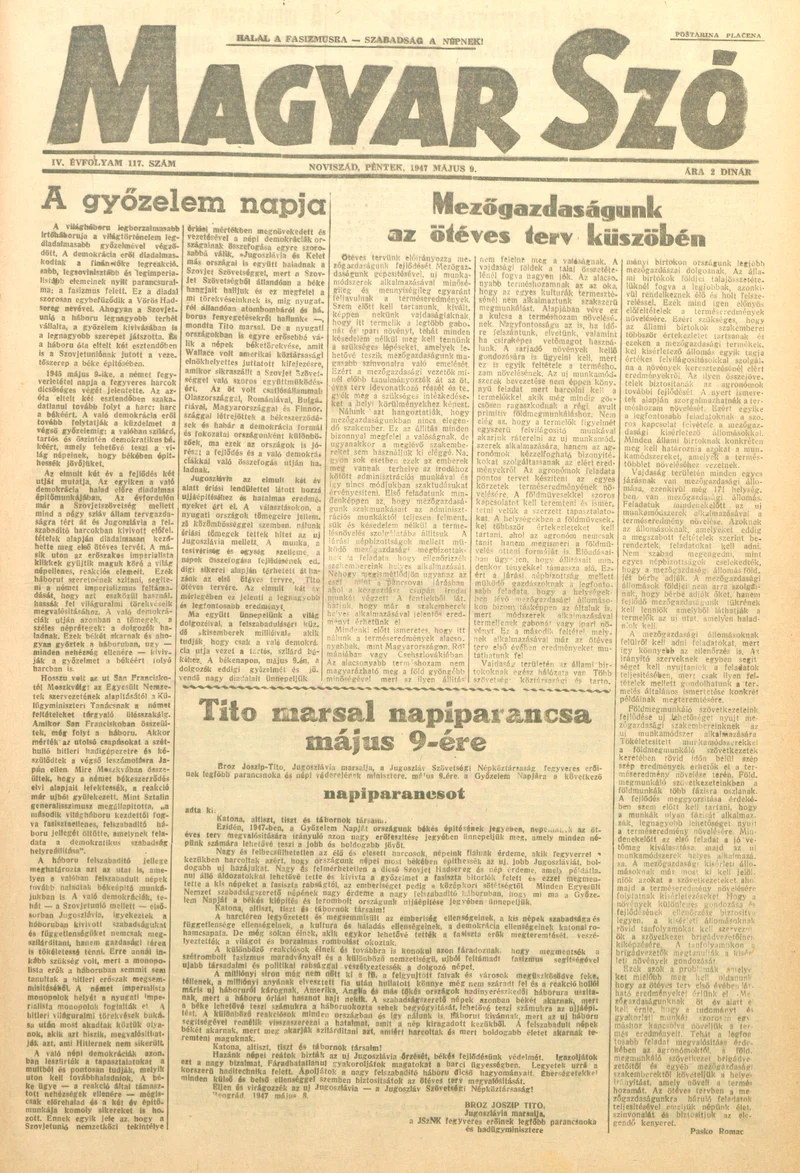 Magyar Szó, 4. évf. 1947. május 9. 117. sz. 1–8. oldal