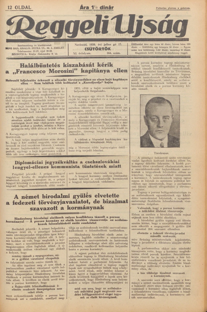 Reggeli Újság, 11. évf. 1930. július 17. 164. sz.