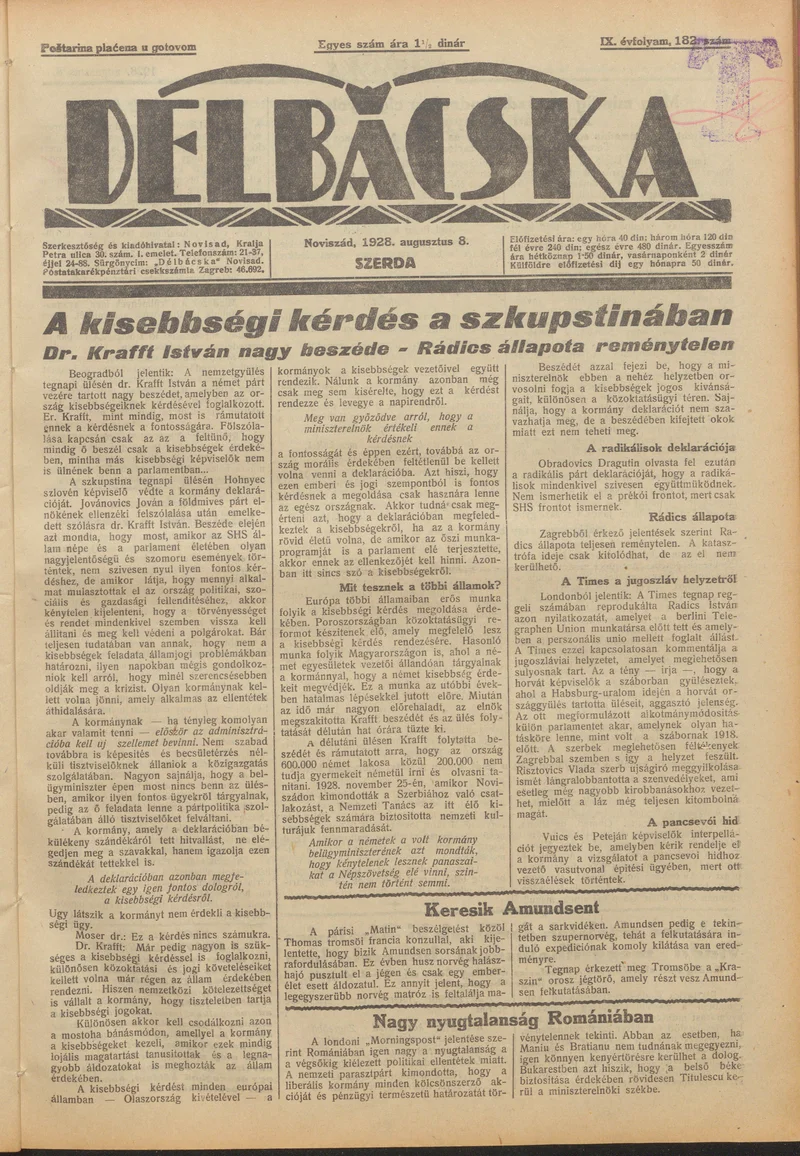 Délbácska, 9. évf. 1928. augusztus 8. 182. sz.