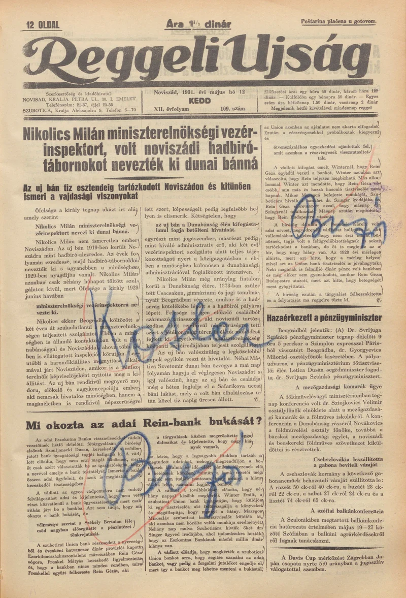 Reggeli Újság, 12. évf. 1931. május 12. 109. sz.