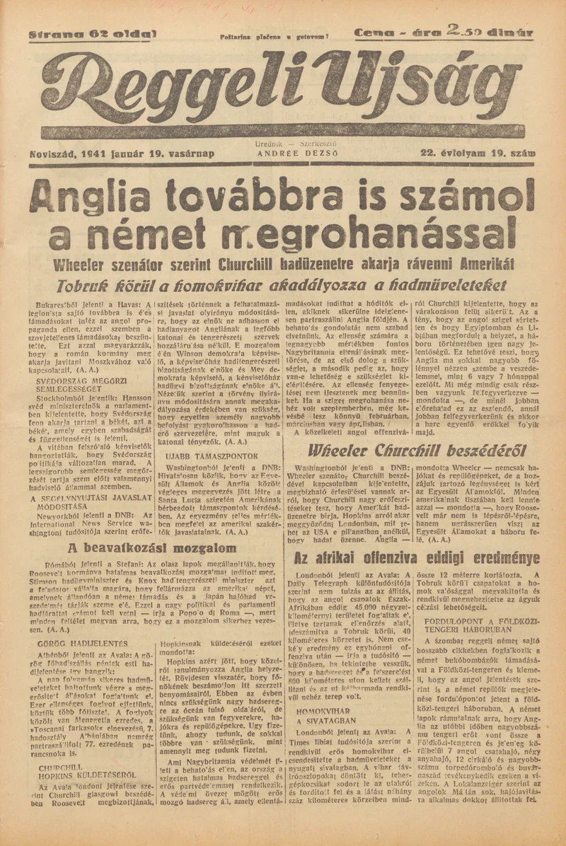 Reggeli Újság, 22. évf. 1941. január 19. 19. sz.