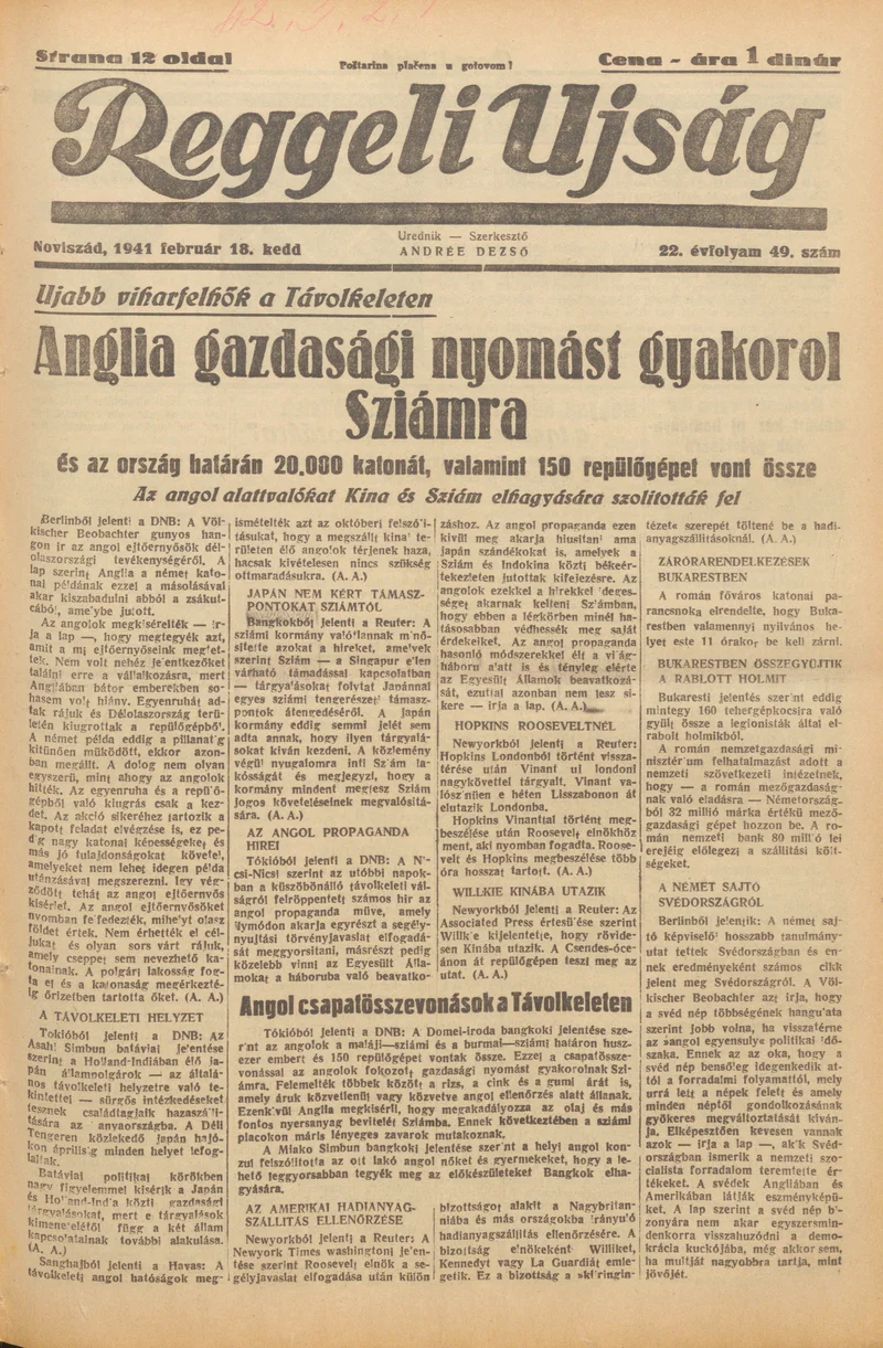 Reggeli Újság, 22. évf. 1941. február 18. 49. sz.